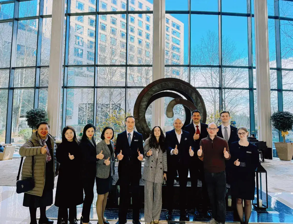 The LinkedTour team at a partner hotel in China